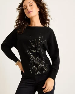 Tommy Bahama Embellished Pineapple Cashmere-Blend Sweater Black Hot
