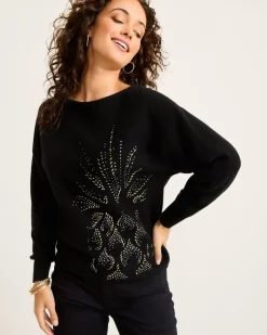 Tommy Bahama Embellished Pineapple Cashmere-Blend Sweater Black Hot