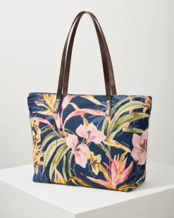 Tommy Bahama Embroidered Tote Multi Floral Navy Sale