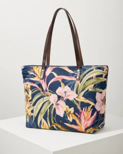 Tommy Bahama Embroidered Tote Multi Floral Navy Sale