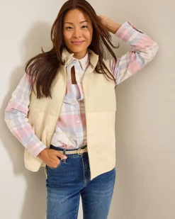 Tommy Bahama Faux Sherpa Hybrid Vest New Ecru Best