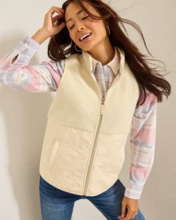 Tommy Bahama Faux Sherpa Hybrid Vest New Ecru Best