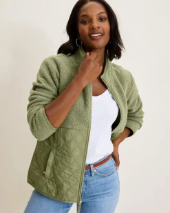 Tommy Bahama Faux Sherpa Quilted Hybrid Jacket Dusty Thyme Clearance