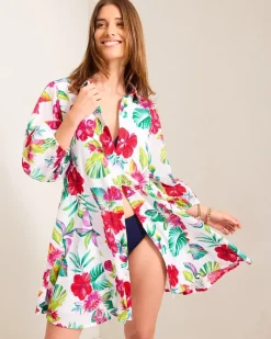 Tommy Bahama Fiesta Floral Coverup Shirt Dress White Discount