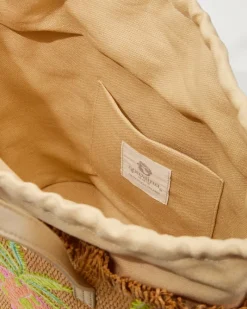 Tommy Bahama Flamingo Pineapple Straw Tote Natural Pink