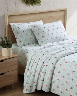 Tommy Bahama Flamingo Santa 4-Piece Queen Sheet Set Red/Green Hot