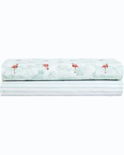 Tommy Bahama Flamingo Santa 4-Piece Queen Sheet Set Red/Green Hot
