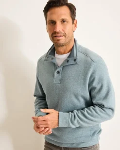 Tommy Bahama Flip Coast Reversible Snap Mock Sweatshirt Dark Twilight Blue Heather New