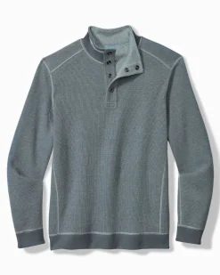 Tommy Bahama Flip Coast Reversible Snap Mock Sweatshirt Dark Twilight Blue Heather New