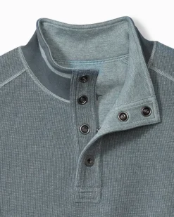 Tommy Bahama Flip Coast Reversible Snap Mock Sweatshirt Dark Twilight Blue Heather New