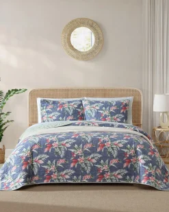 Tommy Bahama Floral Enchantment Reversible 3-Piece Full/Queen Quilt Set Deep Blue