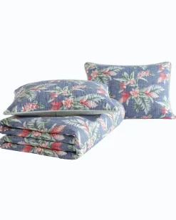 Tommy Bahama Floral Enchantment Reversible 3-Piece Full/Queen Quilt Set Deep Blue