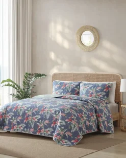Tommy Bahama Floral Enchantment Reversible 3-Piece Full/Queen Quilt Set Deep Blue