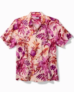 Tommy Bahama Garden of Hope and Courage Silk Camp Shirt Peach Bud Outlet