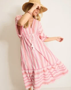 Tommy Bahama Geo Jacquard Midi Coverup Dress Preppy Pink Sale