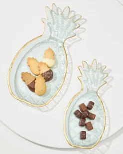 Tommy Bahama Glass Pineapple Trays — Set of 2 Clear Discount