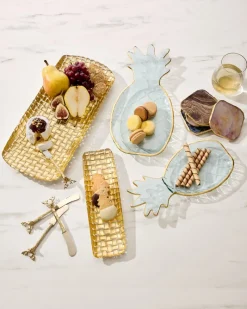 Tommy Bahama Glass Pineapple Trays — Set of 2 Clear Discount