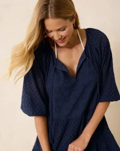 Tommy Bahama Harbour Eyelet Tiered Coverup Dress Mare Navy Clearance