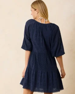Tommy Bahama Harbour Eyelet Tiered Coverup Dress Mare Navy Clearance