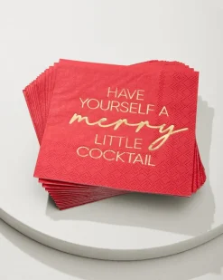 Tommy Bahama Have Yourself a Merry Little Cocktail Napkins Red Discount