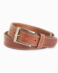 Tommy Bahama Heavy Stitch Leather Belt Brown Outlet