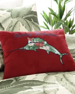 Tommy Bahama Holiday Marlin Velvet Embroide Decorative Pillow Red Discount