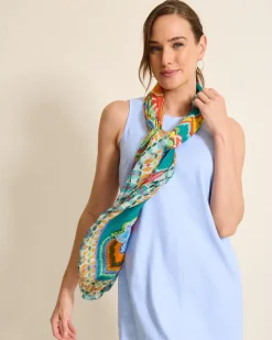 Tommy Bahama Hypnotic Garden Square Scarf Blue Spruce Discount