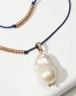 Tommy Bahama Indigo Bay Freshwater Pearl Pendant Necklace Navy Outlet