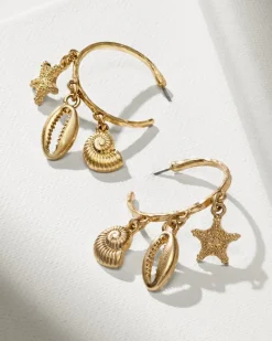 Tommy Bahama Indigo Bay Sealife Charm Hoop Earrings Gold Outlet