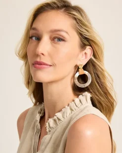 Tommy Bahama Indigo Shore Grey Shell Drop Hoop Earrings Gold Discount