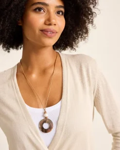 Tommy Bahama Indigo Shore Grey Shell Pendant Necklace Gold New