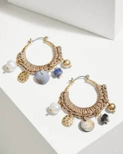 Tommy Bahama Indigo Shore Mixed Materials Charm Hoop Earrings Gold Discount