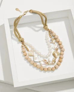 Tommy Bahama Indigo Shore Mother of Pearl Shell Statement Necklace Gold Best