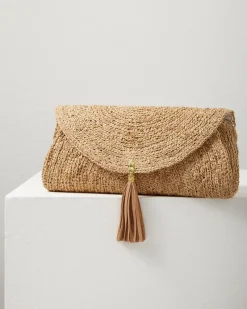 Tommy Bahama Islamora Lux Crocheted Raffia Clutch Natural