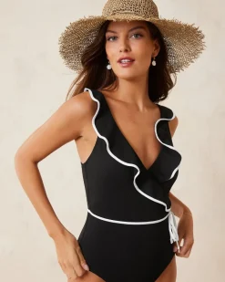 Tommy Bahama Island Cays Cabana Wrap-Front One-Piece Swimsuit Black Online