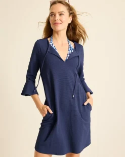 Tommy Bahama Island Cays Flounce-Sleeve Coverup Dress Mare Navy New