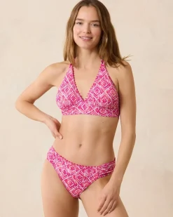 Tommy Bahama Island Cays Shell Beach Reversible Halter Bikini Top Passion Pink Rev New