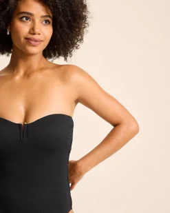 Tommy Bahama Island Cays V-Front Bandeau One-Piece Swimsuit Black Discount