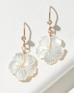Tommy Bahama Island Essence Hibiscus Drop Earrings Gold New