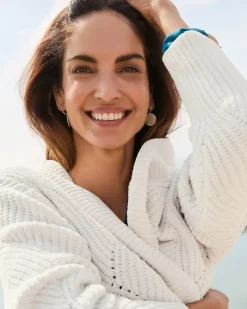 Tommy Bahama Island Luna Chenille Shell Stitch Cardigan Coconut New