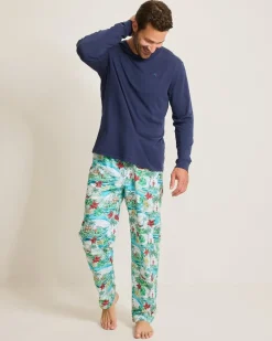 Tommy Bahama Jersey Long Sleeve & Pants Pajama Set Big Sky Blue Clearance