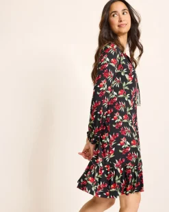 Tommy Bahama Jersey Long-Sleeve Short Sleep Dress Black Cherry Sale