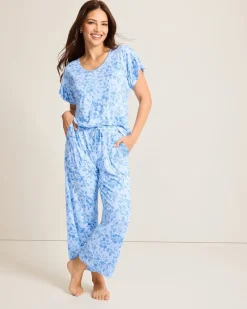 Tommy Bahama Jersey Short Sleeve & Cropped Pants Pajama Set Big Sky Blue Best