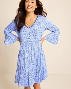 Tommy Bahama Jersey 3/4-Sleeve Short Sleep Dress Periwinkle New