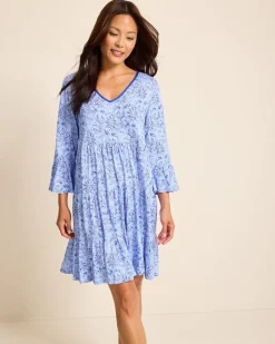 Tommy Bahama Jersey 3/4-Sleeve Short Sleep Dress Periwinkle New