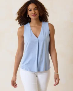 Tommy Bahama Kauai Box Pleat Tank Top Light Sky Hthr Clearance