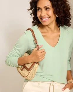 Tommy Bahama Kauai Jersey Long-Sleeve V-Neck T-Shirt Silky Green Hot