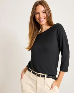 Tommy Bahama Kona Isles 3/4-Sleeve Boat-Neck Top Black Hot