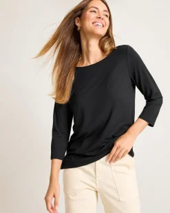 Tommy Bahama Kona Isles 3/4-Sleeve Boat-Neck Top Black Hot