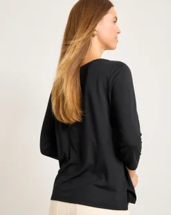 Tommy Bahama Kona Isles 3/4-Sleeve Boat-Neck Top Black Hot